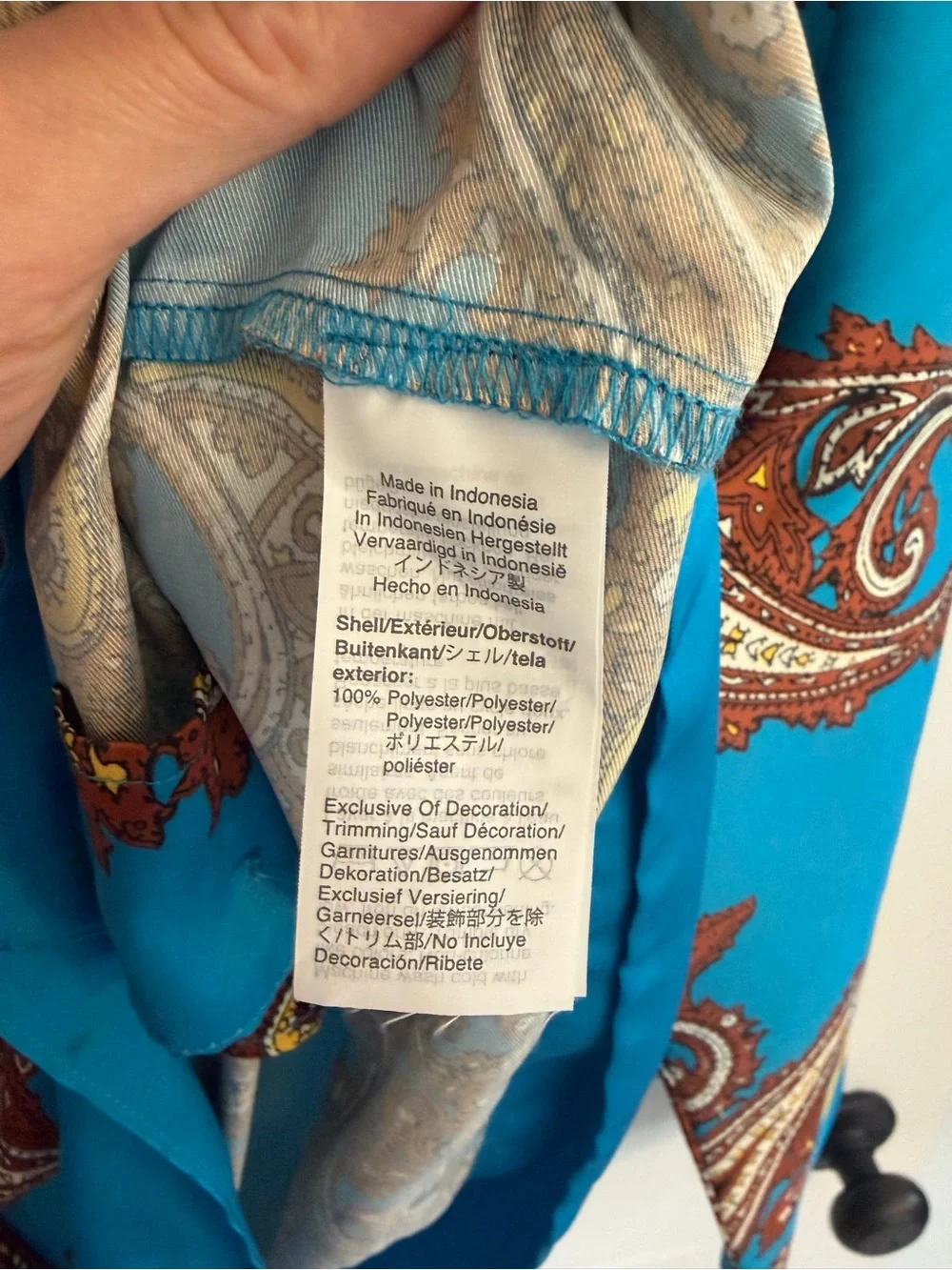 J Crew Drapey Paisley Button Up Shirt Blue Yellow Trim Medium